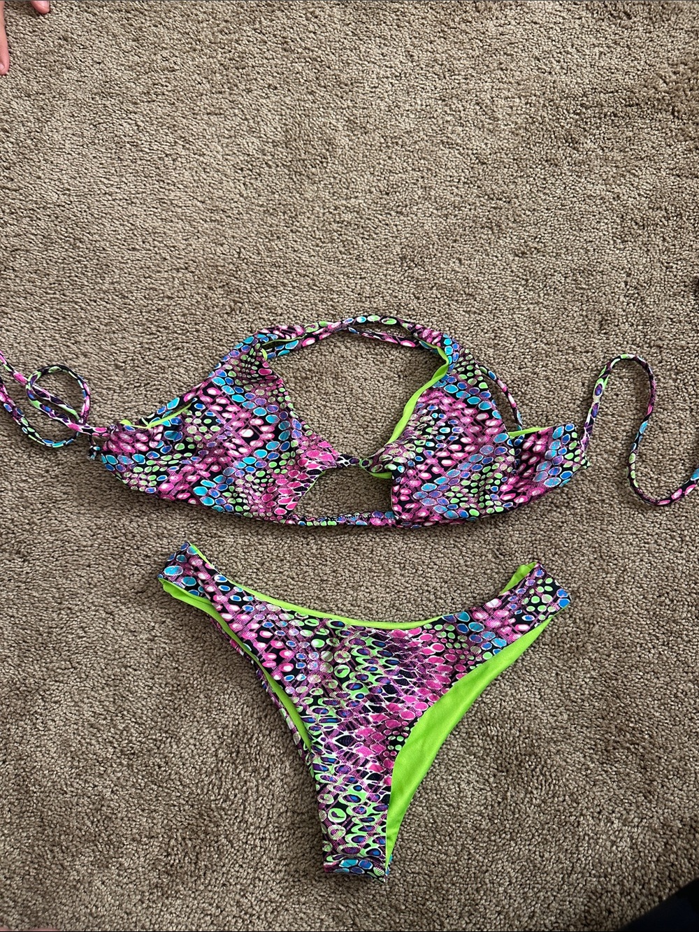 Woman’s Neon Green & Multicolor Two-Piece Swim Set